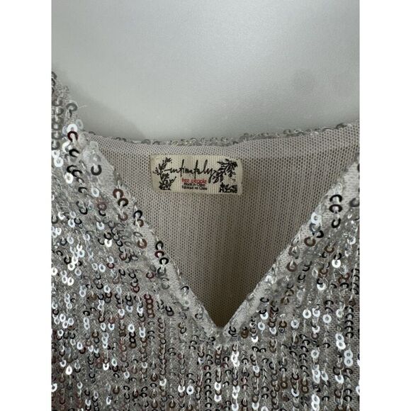 Free People Sparks Fly Silver Icy Sequin Blue Bodysuit M - Picture 6 of 6